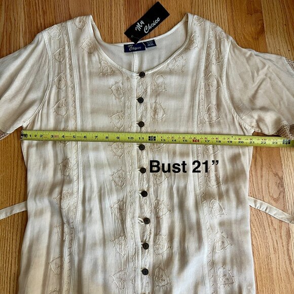 Vintage My Choice Cream Ivory Embroidered Maxi Dress Tie-Back Crochet Boho 90s - Picture 7 of 7